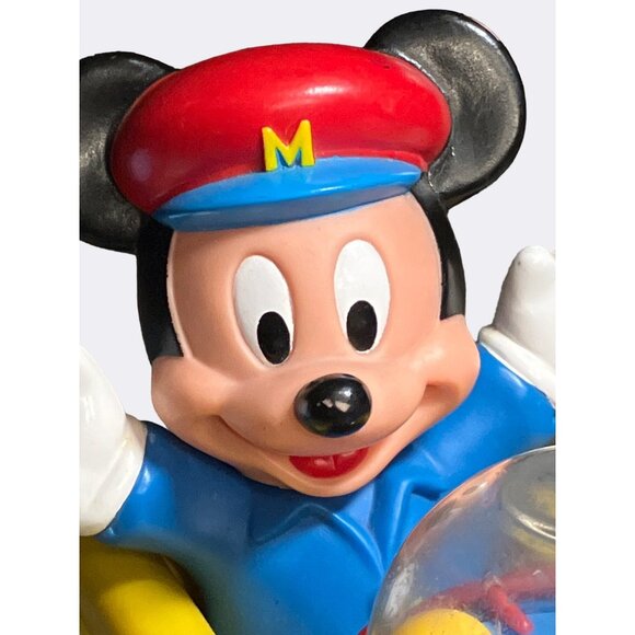 Disney Mickey Mouse Train Pull Toy Vintage Blue yellow Red Pop Balls Corn Popper - Picture 2 of 10